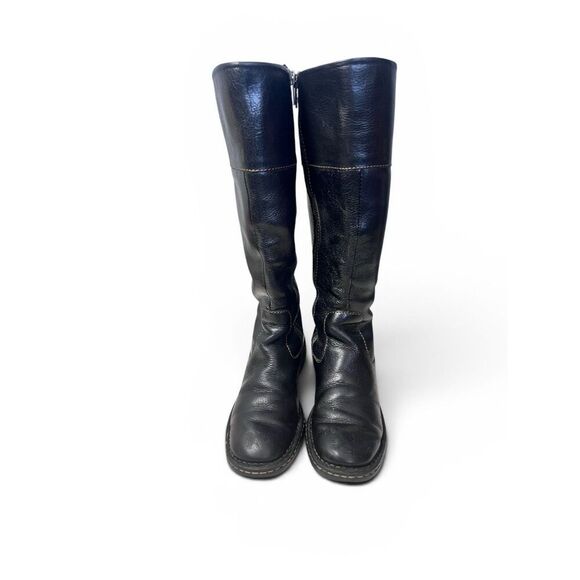 Born Shoes - Børn Black Leather Knee High Riding Boots Zip Comfort Flat Classic Sz 6